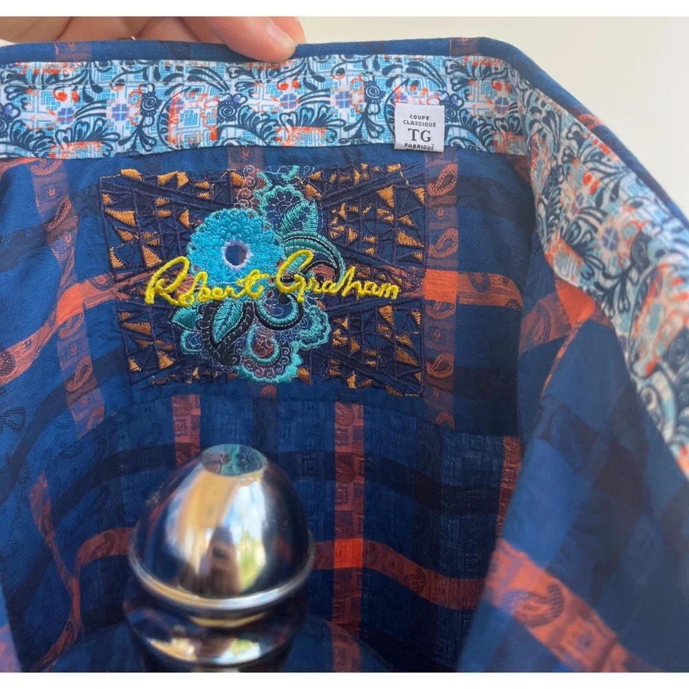 Robert Graham Green Paisley Blue Redish Orange Flowers Button Front Shirt sz XL - Picture 5 of 7